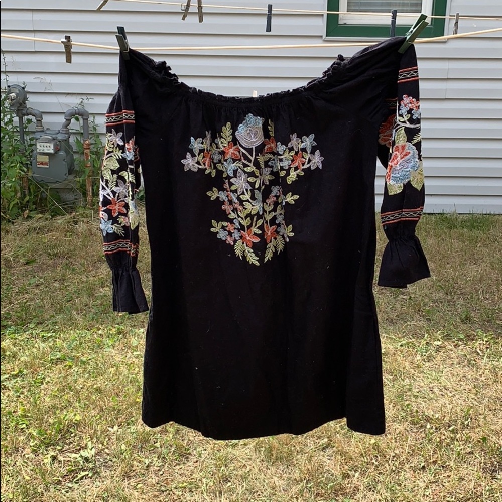 Embroidered peasant shift dress